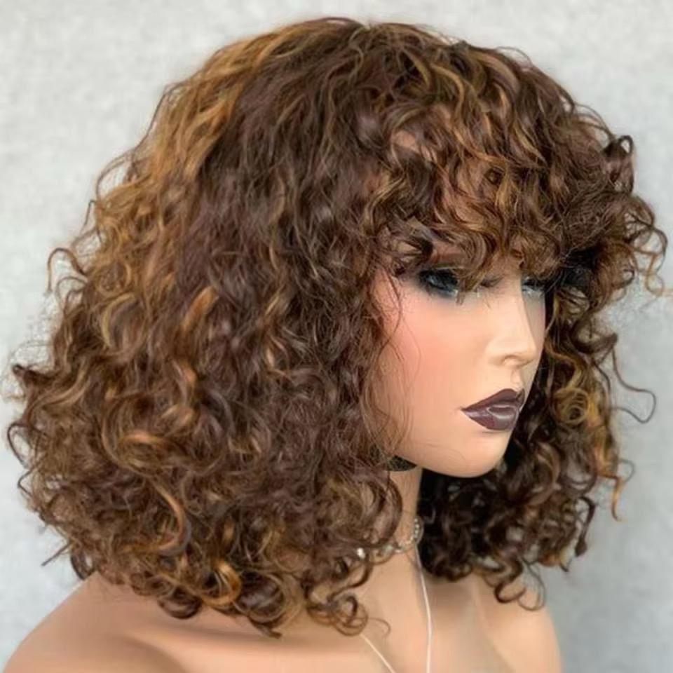 Chocolate Curly Bob Fringe Wig