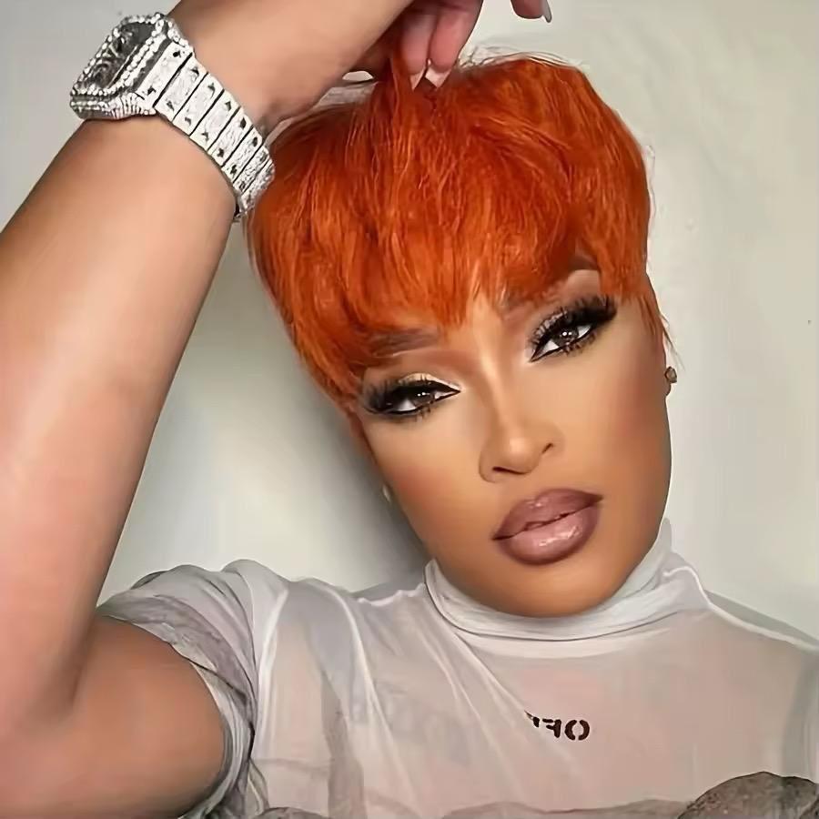 Ginger Orange Pixie Cut Wig with Bangs