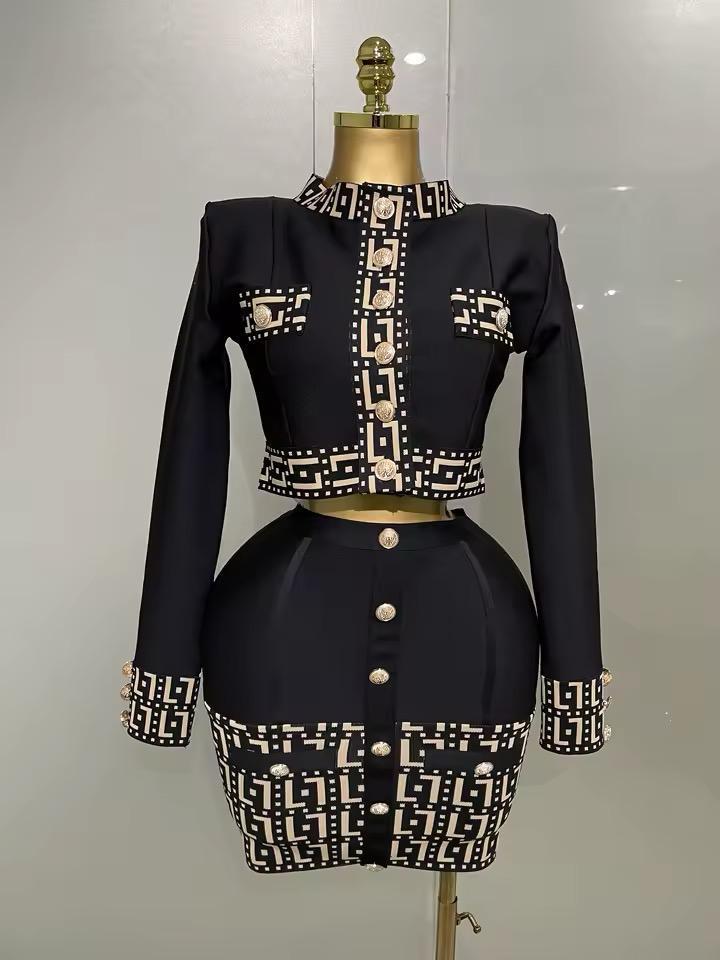 Jacquard Monogram Crop Jacket and Skirt Set