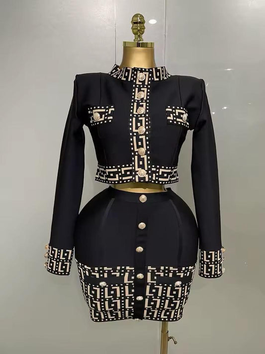 Jacquard Monogram Crop Jacket and Skirt Set
