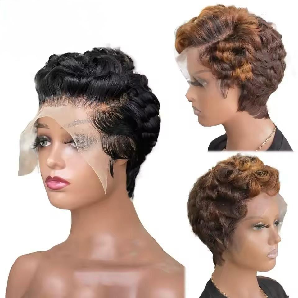 Black Curly Pixie Cut Lace Front Wig