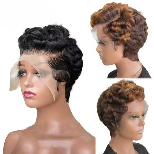 Black Curly Pixie Cut Lace Front Wig