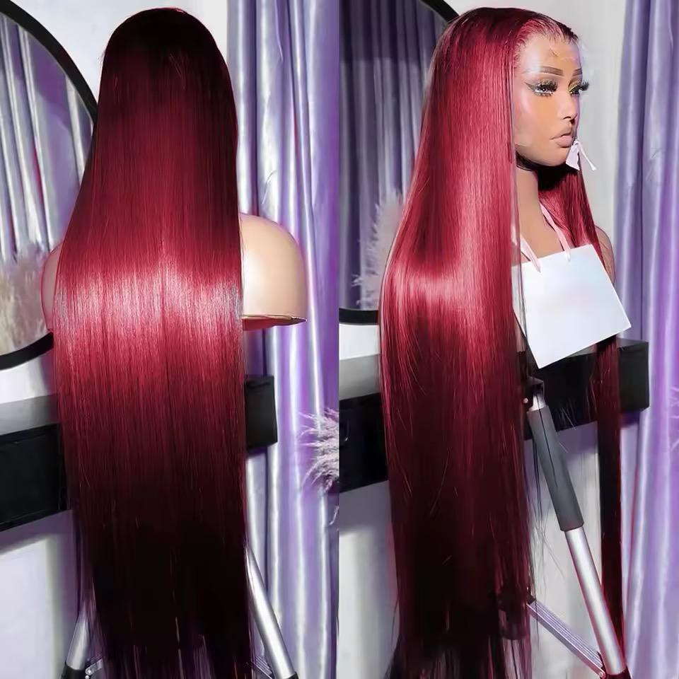 Burgundy Red Straight Lace Front Wig