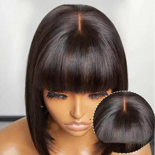Natural Black Straight Bob Wig with Bangs