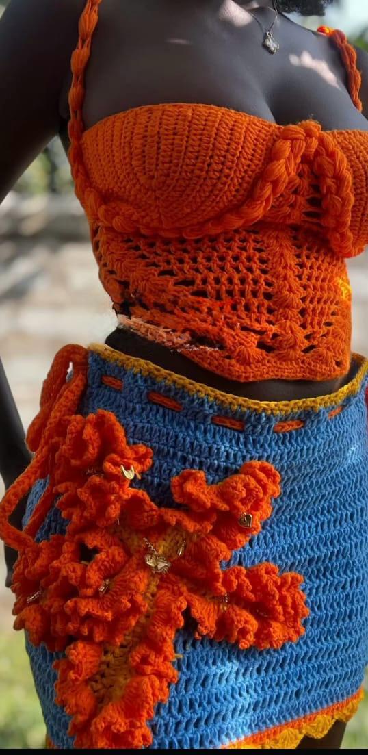 Vibrant Blue and Orange Two-Piece Set