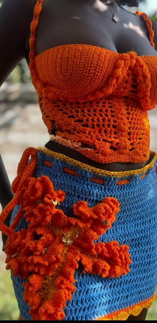 Vibrant Blue and Orange Two-Piece Set