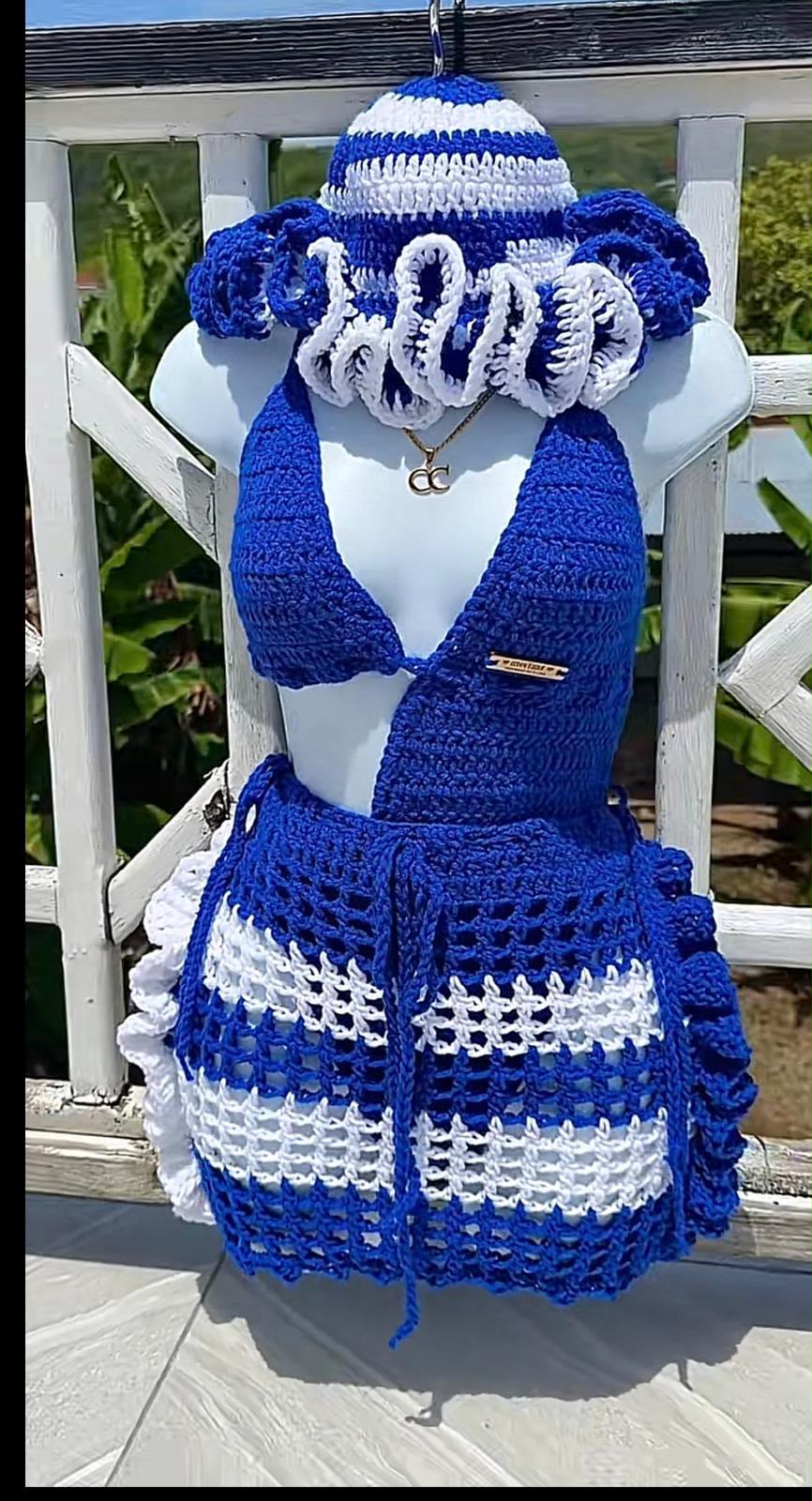 Handmade Blue and White Crochet Bikini Set
